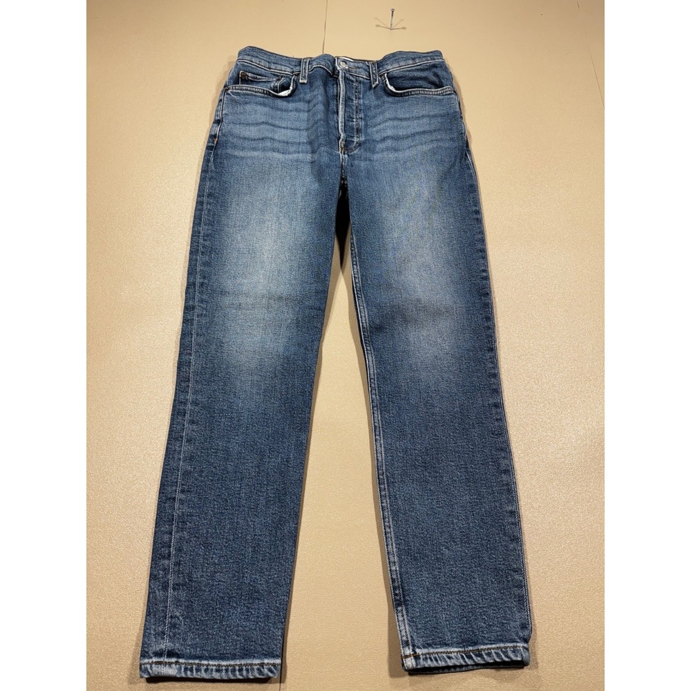 RE/DONE 90s High Rise Ankle Crop Jeans Blue Wash Size 29 Button Fly Straight Leg